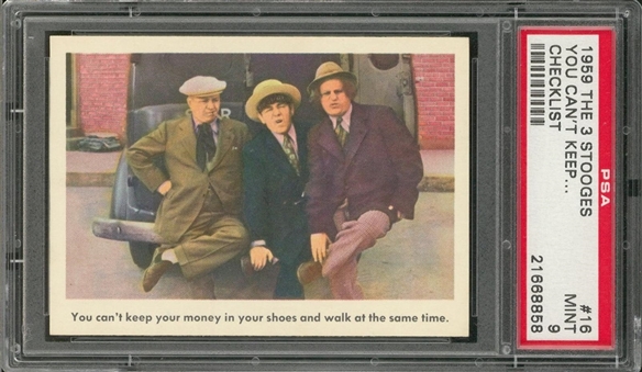 1959 Fleer "Three Stooges" #16 "You Cant Keep… ", Rare Checklist Back – PSA MINT 9